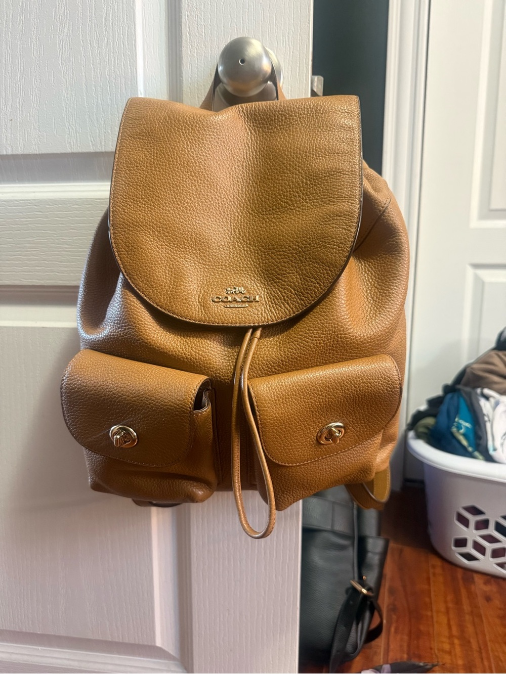 Coach Pebbled Leather Backpack in Cognac Brown